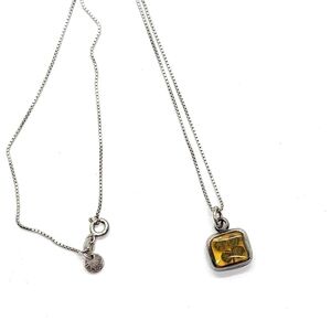 Tateossian London sterling silver 925 lucky clover Amber resin pendant Necklace
